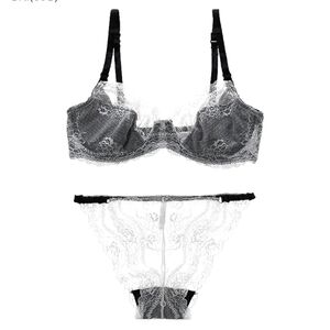 DFHBFG women's thin transparent lace lingerie set exlarge panties bra size 85b